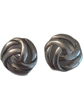 Vintage Silver Tone Round Knot Stud Pierced Earrings